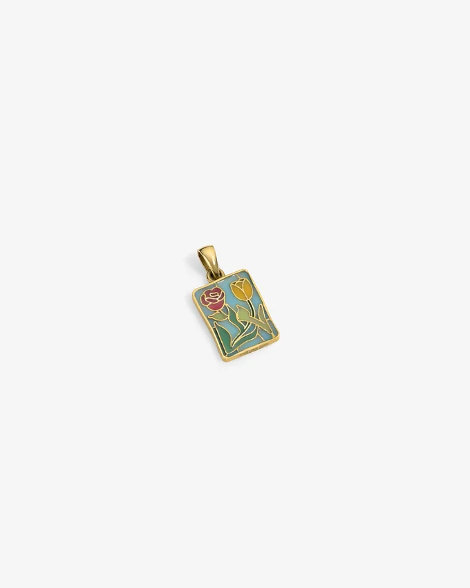 14Kt Gold Stained Glass Crest Pendant