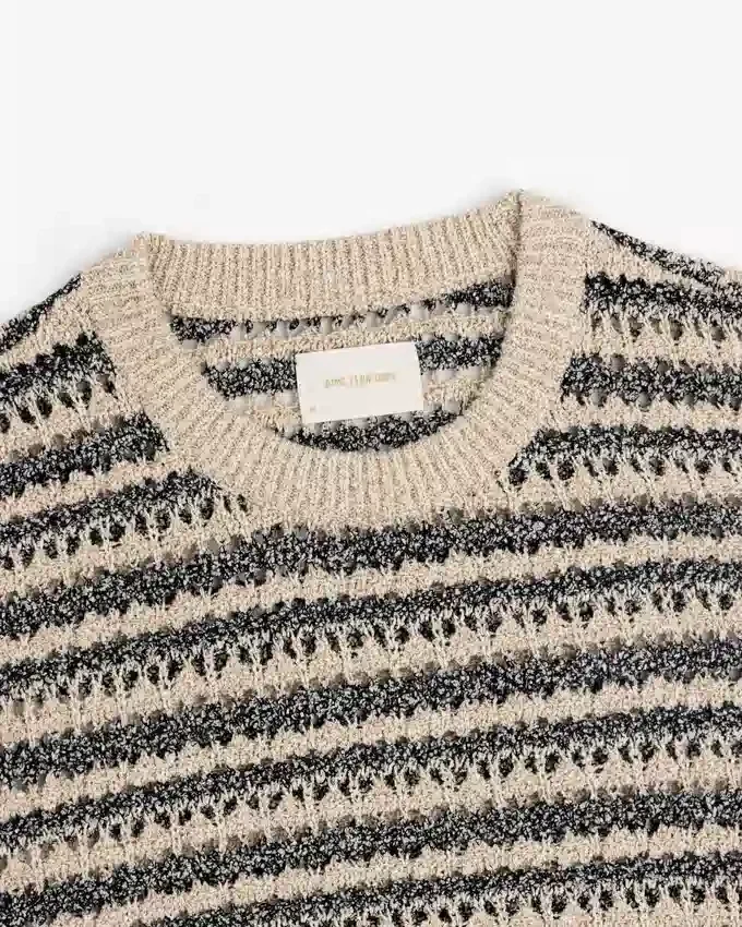 Bouclé Open Knit Crewneck Sweater