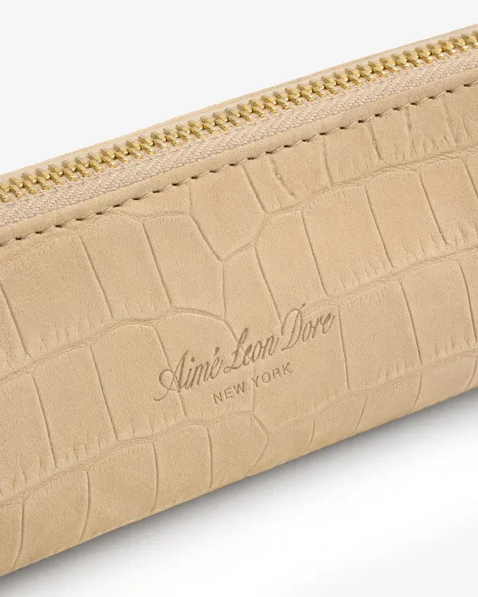 Croc-Embossed Nubuck Pencil Case