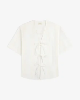 Jacquard Striped Tie-Front Shirt