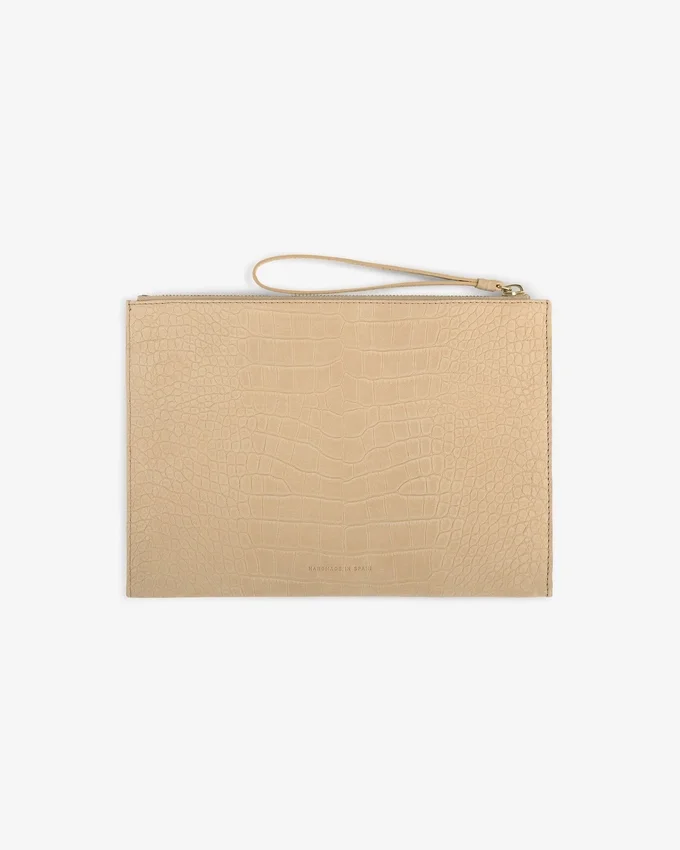 Small Croc-Embossed Nubuck Pouch