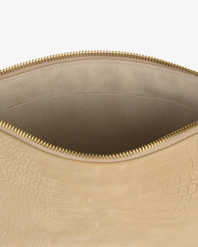 Small Croc-Embossed Nubuck Pouch
